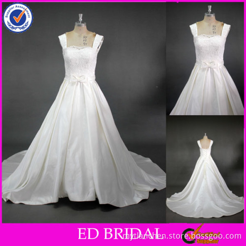 LN105 Simple Traditional Lace Top Real Sample A Line Satin Wedding Dress